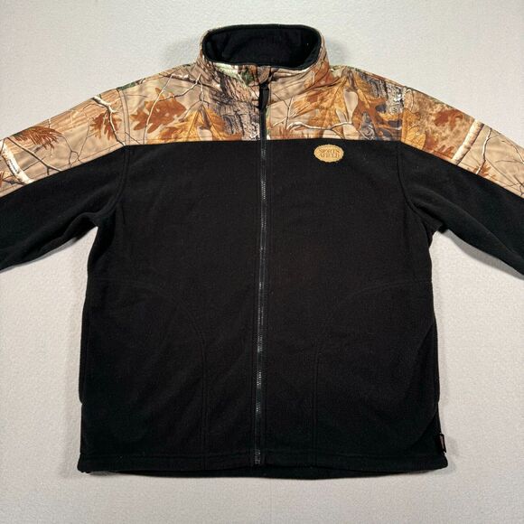 Vintage Sports Afield Fleece Jacket Mens Large Black Camo Hunting Woodland Duck - Picture 3 of 10